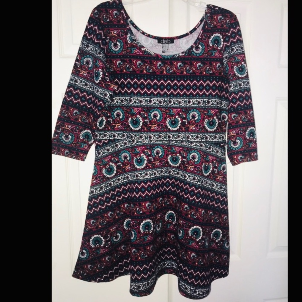 💗DEB QUARTER SLEEVE PATTERNED SKATER DRESS